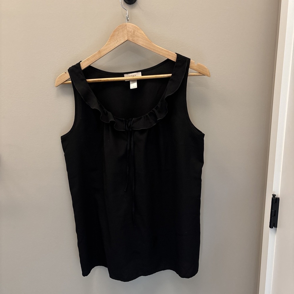 Loft Women's Sleeveless Blouse with ruffle, Black - Size S